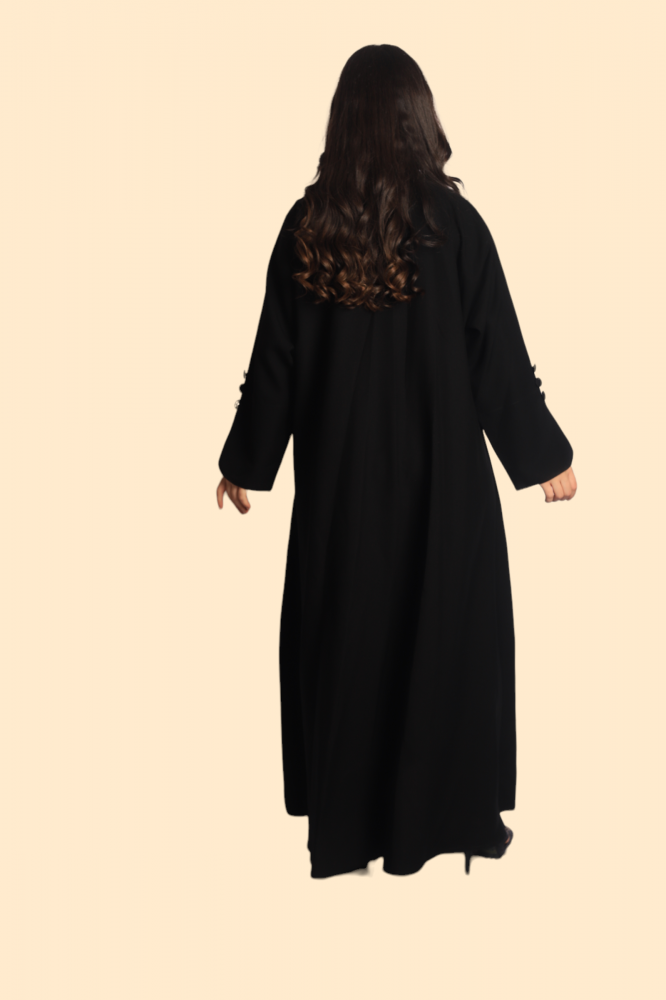 عباية رسمية سوداء من الكتان بتصميم مميز